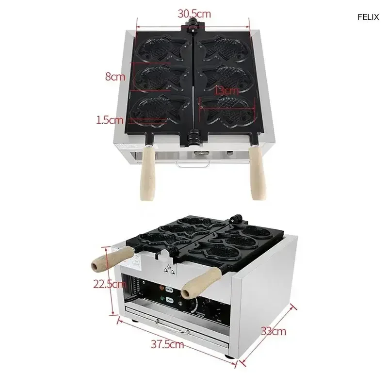 

Hot Sales1400W Ice Cream Taiyaki Maker Fish Shaped Cake Machine Electric Waffle Maker 220V Open Pouth Taiyaki Machine