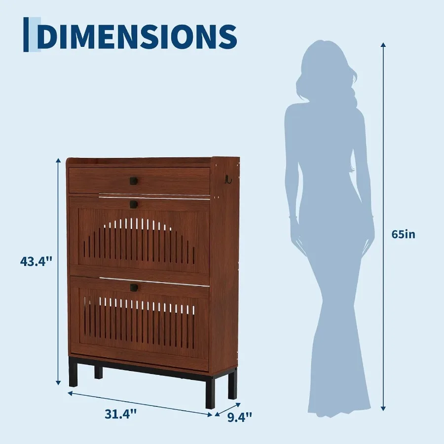 Shoe Cabinet with 2 Flip Drawers and 1 Large Drawer