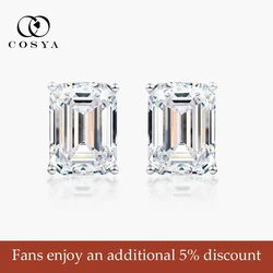 COSYA 0.5-2ct Emerald cut Moissanite Earrings 925 sterling silver Platinum Plated Moissanite Stud Earring For Women Fine Jewelry