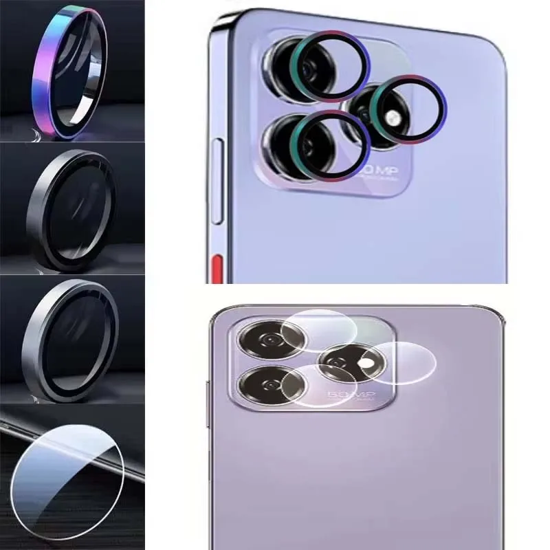 

for ZTE Axon 60 50 Lite Blade V50 Design 4G Glass Lens Protector Tempered Glass Camera Cover Colorful Metal Ring Glass Hard Film