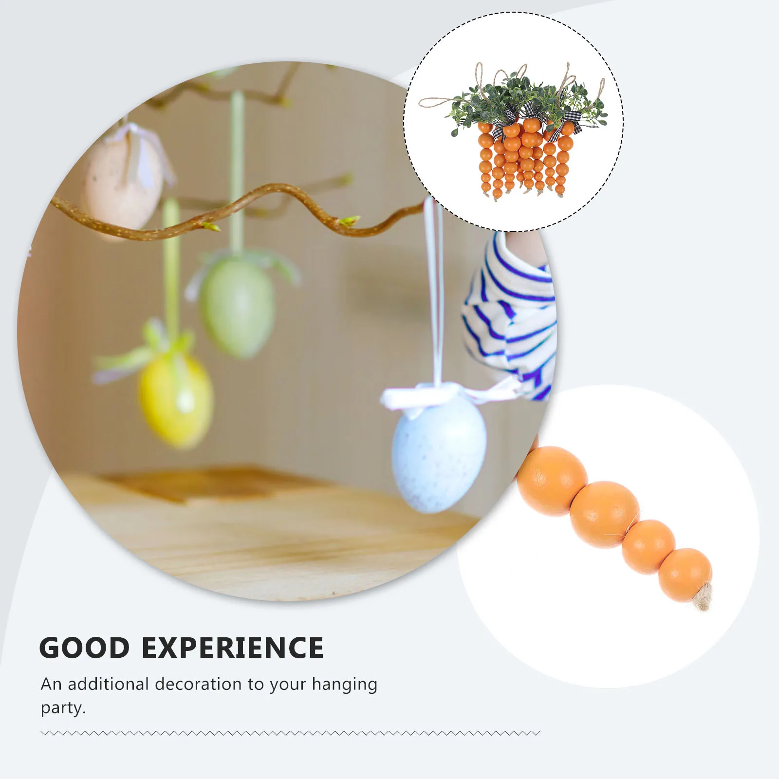 

8Pcs Wooden Beads Carrot Garland Easter Hanging Ornament Rustic Tiered Tray Decor Spring Home Party Decoration
