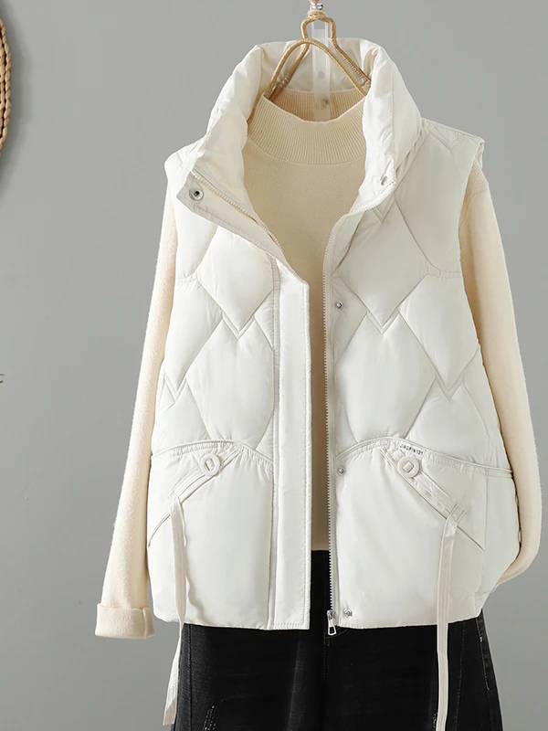 سترة نسائية قطنية سفلية 2025 ملابس خارجية فضفاضة جديدة ort الخريف الشتاء Jaet Thiened وسادة الكتف عالية الياقة سستة إغلاق #4