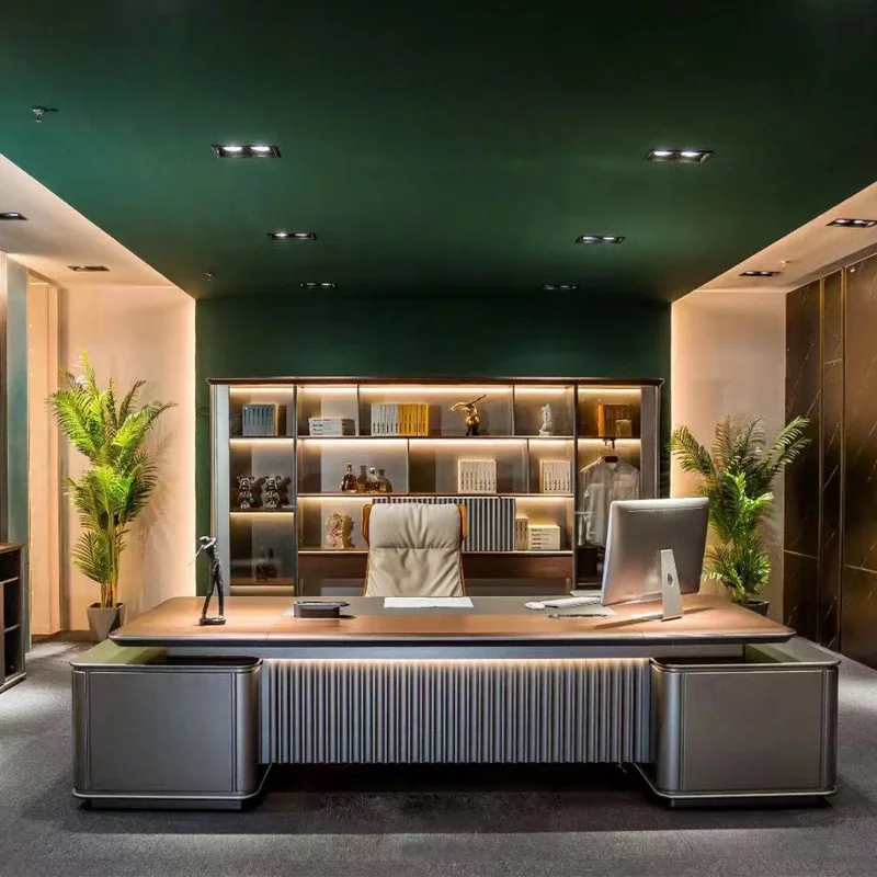 

Customized modern minimalist panel office desk and chair combination, high-end office president office desk and chair