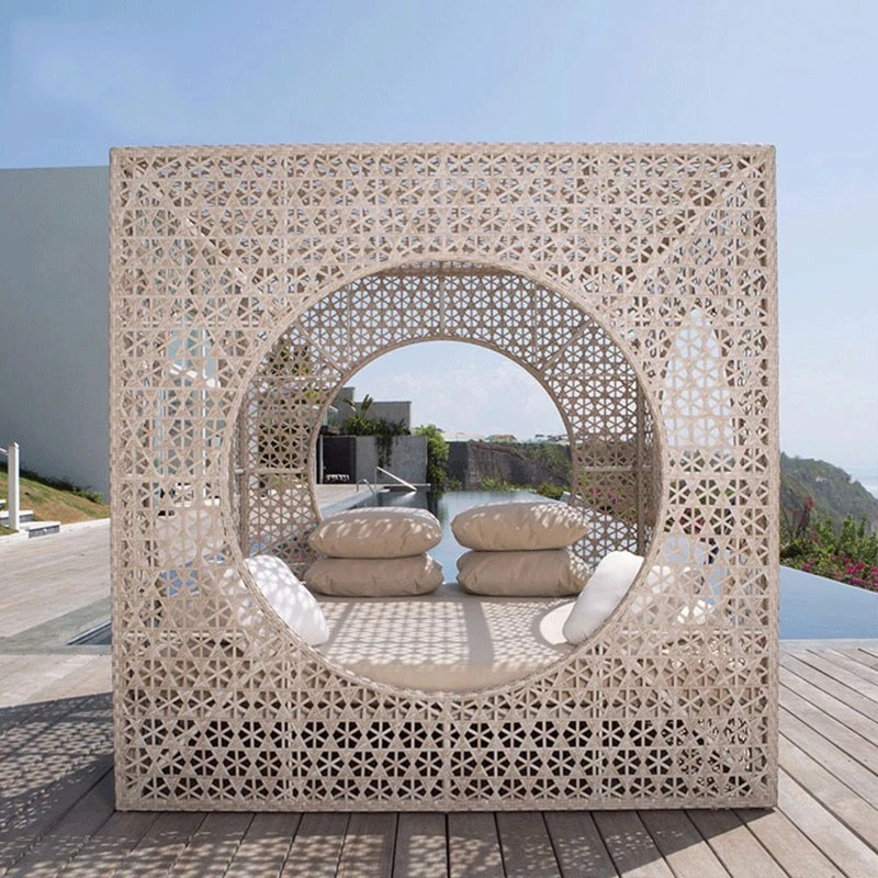 Outdoor square bed, hotel club creative leisure furniture, homestay courtyard terrace rattan bird's nest sofa
