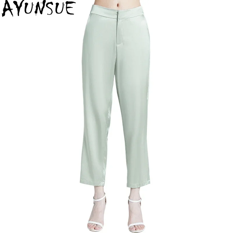 

AYUNSUE 95% Mulberry Silk Women Pants Summer 2024 Trending Fashion Trousers Womens Casual Harem Pants Womans Clothing Pantalone