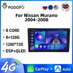 Podofo 2Din Android Car Radio For Nissan Murano 2004-2008 9'' Multimedia Player Carplay Android Auto 8Core AI Voice Autoradio