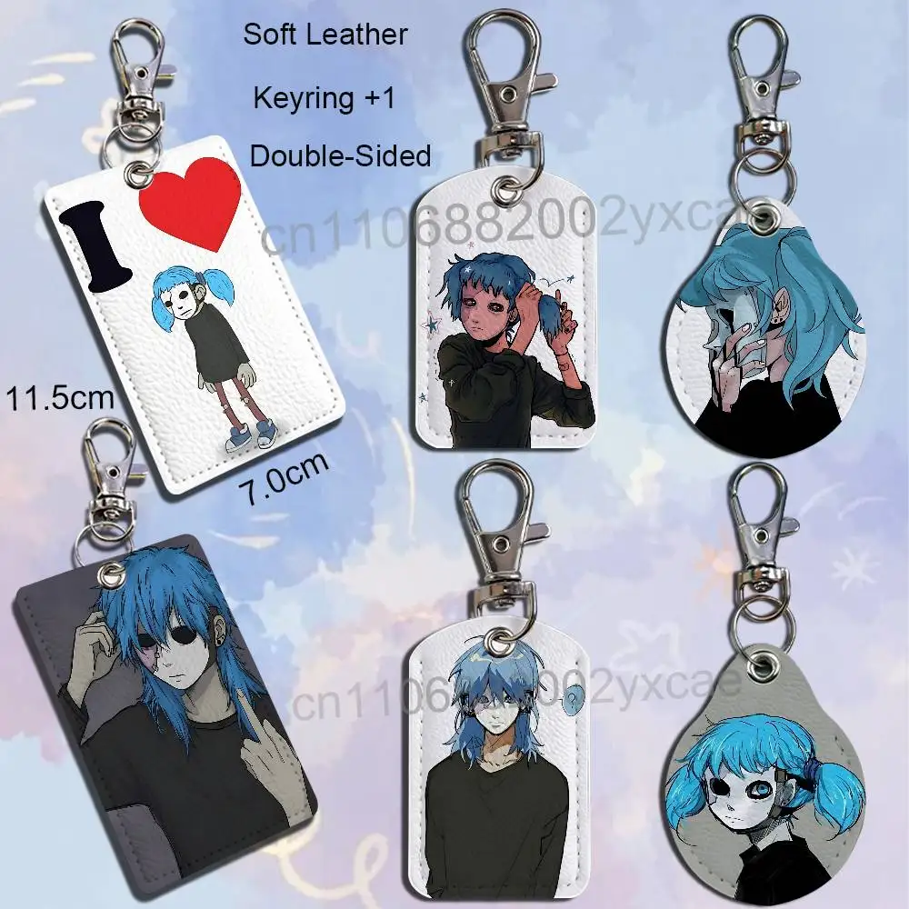 horror puzzle game Sally Face Sal Fisher Leather Keychain Badge Holder with Lanyard - ID/Access Card Holder, Key Ring Accessory