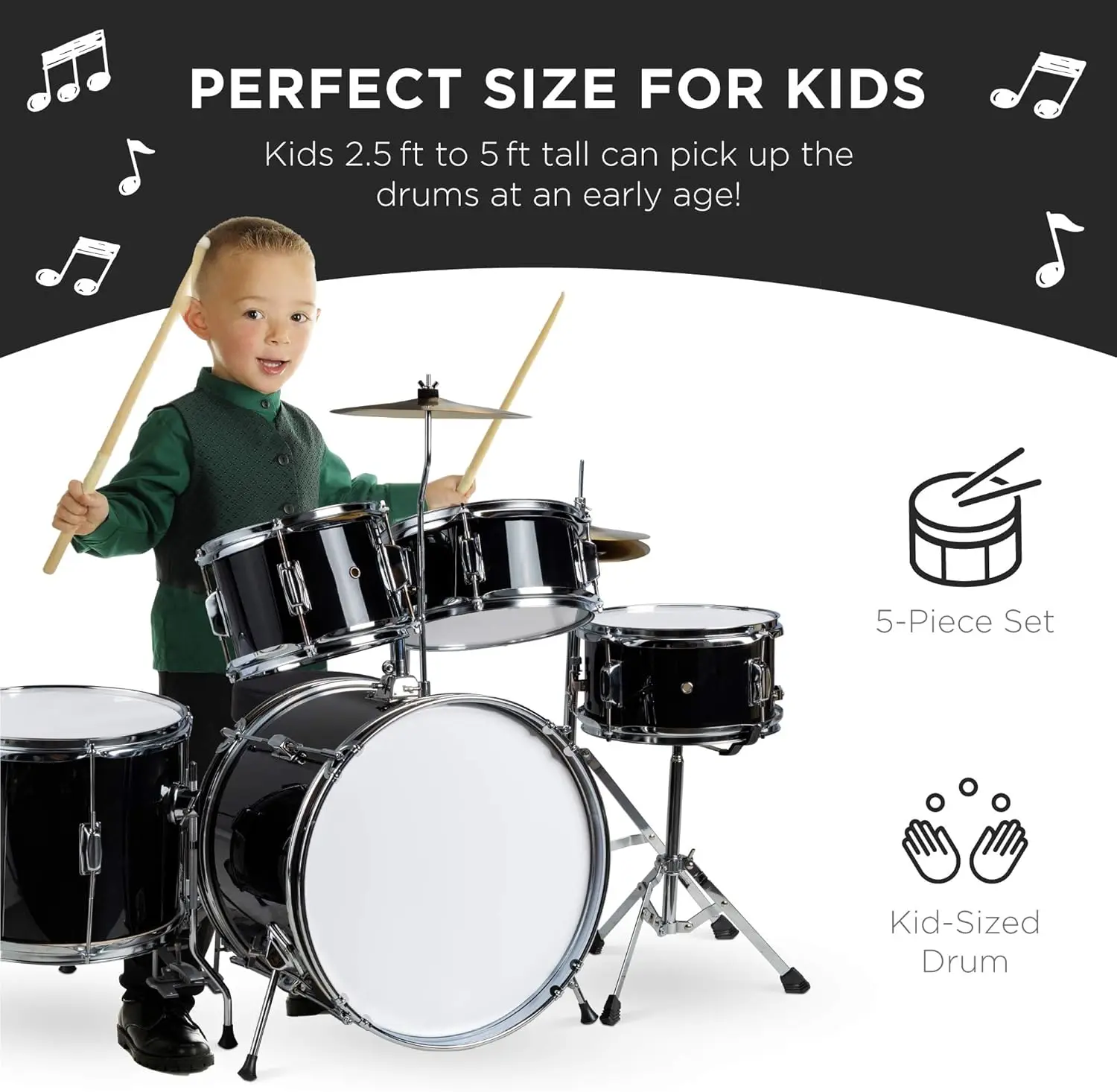 Choice Products Kids Drum Set 5-Piece 16in Beginner Drum Set Junior Drum Kit, Starter Percussion Set w/Cymbals, Pedal, Drumstick