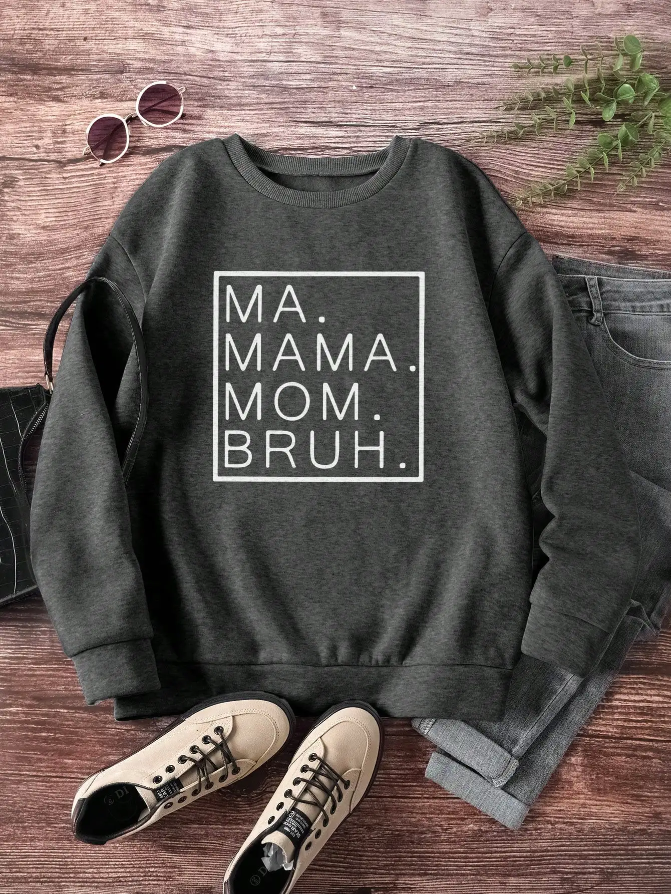 Felpa divertente per la mamma con stampa MA MAMA MOM BRUH, pullover casual a maniche lunghe da donna