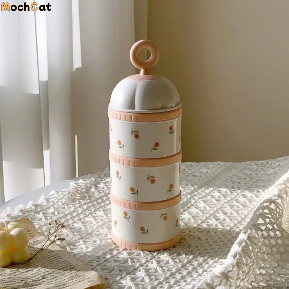 

Food Grade 3 Layers Baby Milk Powder Box Cartoon Bear Compartment Kids Snack Container Non-Spill Tulip Infant Food Tank Snacks