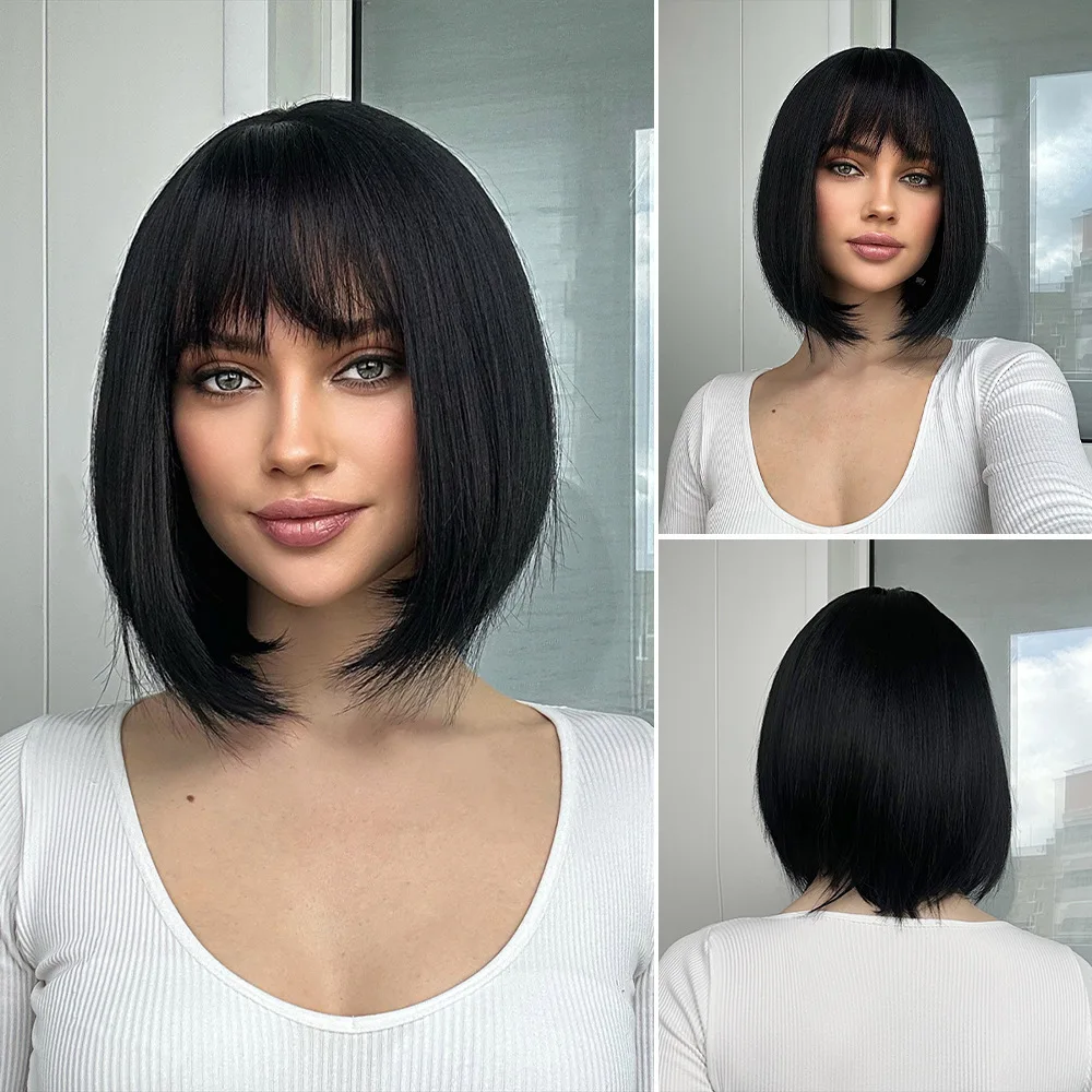 

Hot new products Qi bangs black bobo short hair European and American chemical fiber wig women full headgear wigs