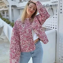 PB&ZA2024 Autumn/Winter New Product Casual Women's Fashion Versatile Printed Round Neck Long sleeved Cotton Coat