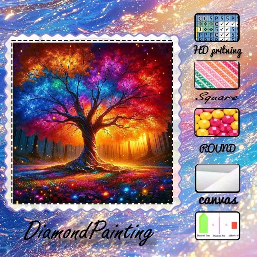 

1 piece 5D DIY flocking cloth, special drill, diamond painting kit, tree, color, pattern mosaic, diamond art