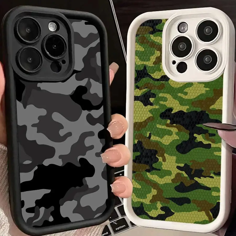 

Phone Case for iPhone 16 15 Pro Max 13 12 11 Pro 14ProMax 16Plus 12Pro 16e 13Pro Soft Cover Shell Black Camouflage