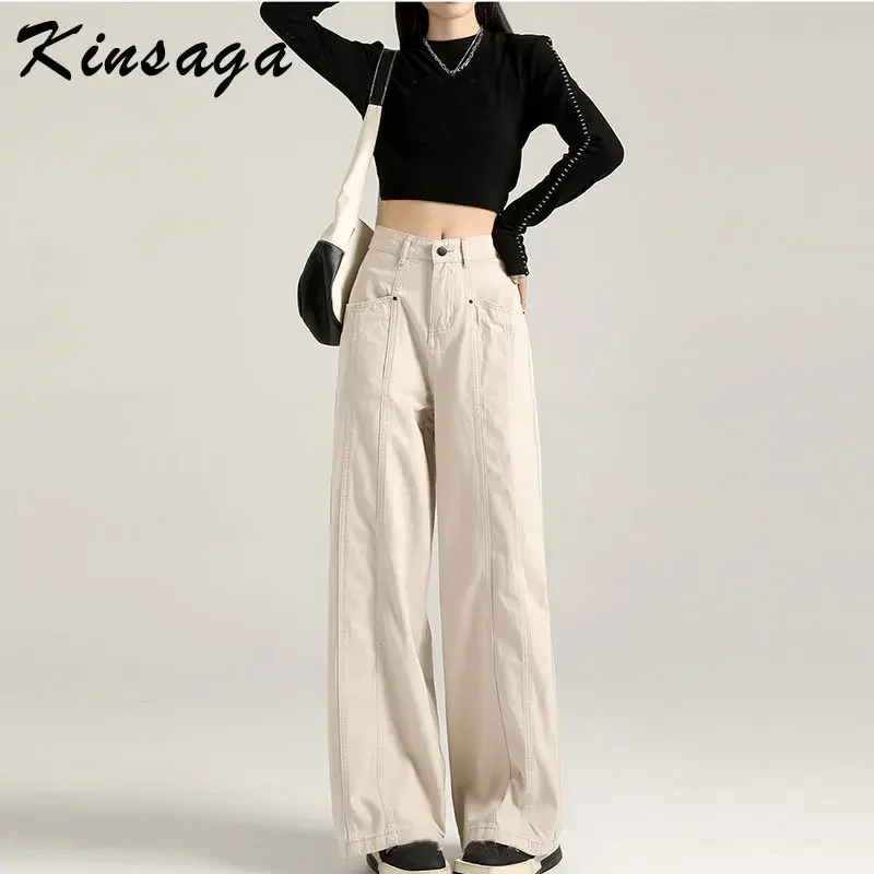 Boyfriend Stiching Striped High Waist Bagyy Straight Jeans Vintage Structure Couple's Cleanfit Slouchy Wide Leg Cargo Pants