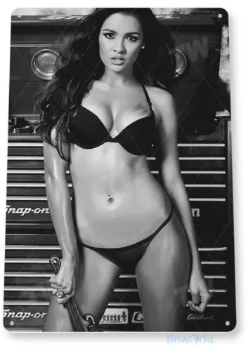TIN SIGN Missing Tools Auto Mechanic Pin-up Girl Metal Hot Garage Shop A935-Aluminum
