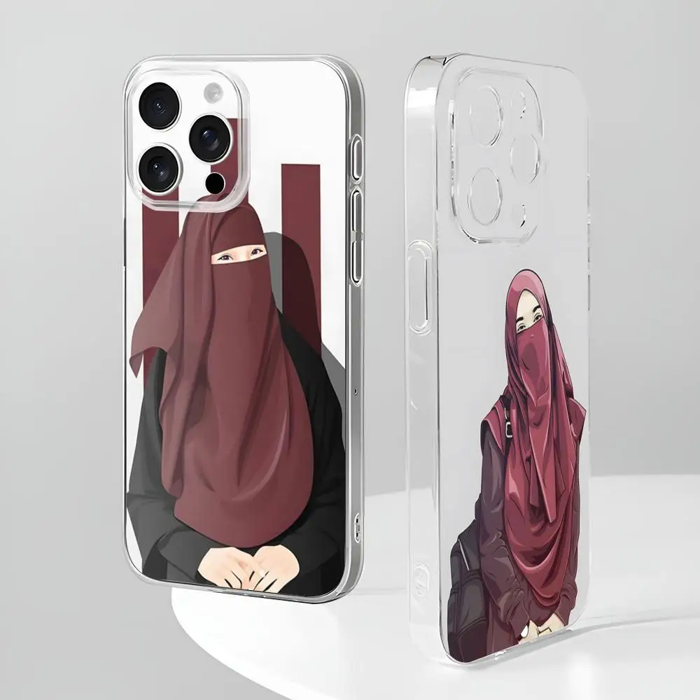 Muslim Islamic Arabic Hijab Face Gril Eyes Koran Phone Case New For IPhone 16 15 14 12 13 11 Pro Max Mini X XR XS Plus Black Sil