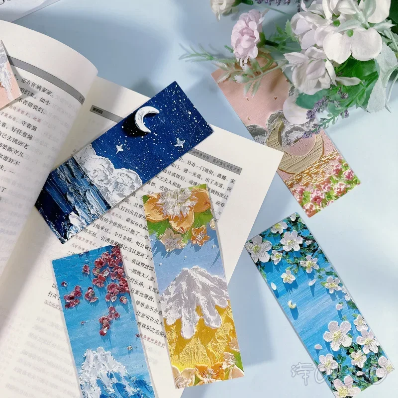 32PCS Beautiful Bookmarks Emboss Oil Painting Style Paper Bookmarks Fairy Tale Scenery Student Stationery