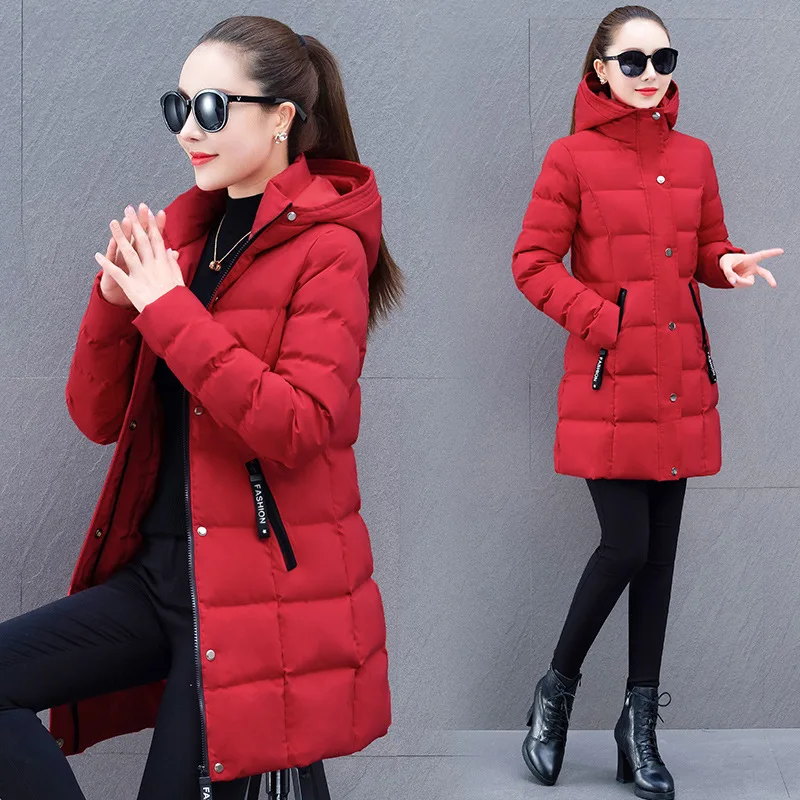 المرأة منتصف طول مقنعين أسفل سترة قطن سميكة الدافئة الخبز نمط معطف الشتاء النسخة الكورية الأم نمط غير رسمي البوليستر F... #2