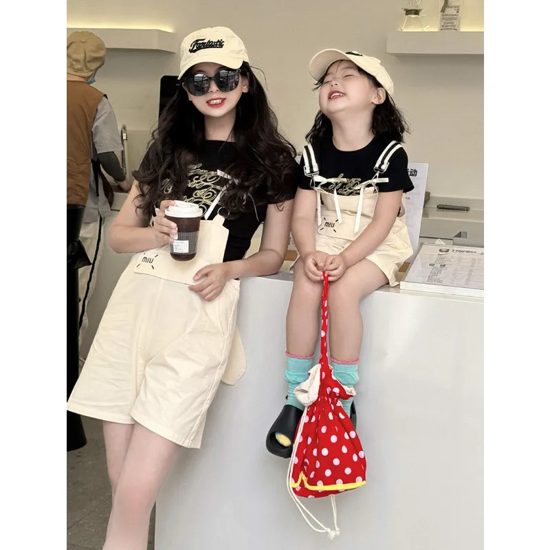 

Mommy Daughter Matching Cute Outfits Mother and Baby Girls Short Sleeve T Shirts + Jumpsuit Two Piece Sets Mom and Me Clothes