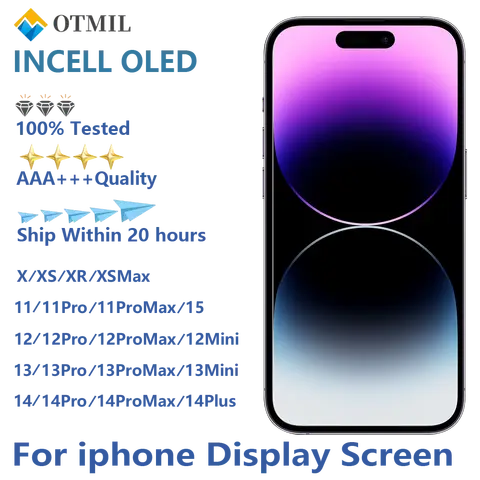 AAA+++ NUOVO OLED per iPhone XS Max X XR LCD Incell per iPhone 11 15 14 Pro Max 13 Mini 12 Plus Display OLED Digitizer Componente