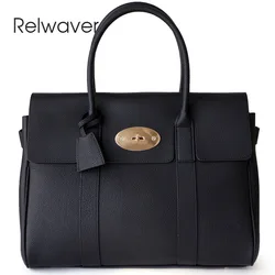 Relwaver genuine leather tote bag top layer cowhide handbag 2023 winter top handle commute ladies handbags fashion big women bag