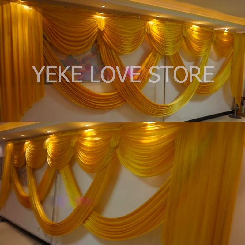 

6M/20FT Length Ice Silk Fabric Drapery Gold Swag Stage Background Drape Curtain Backdrop Swags Wedding Backdrop Party Decoration