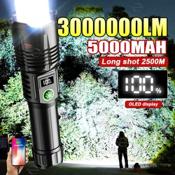 High Power Led Flashlight 3000000LM Super Bright Flashlight Rechargeable Zoom 2500m Long Range Torch Ultra Powerful Flashlight