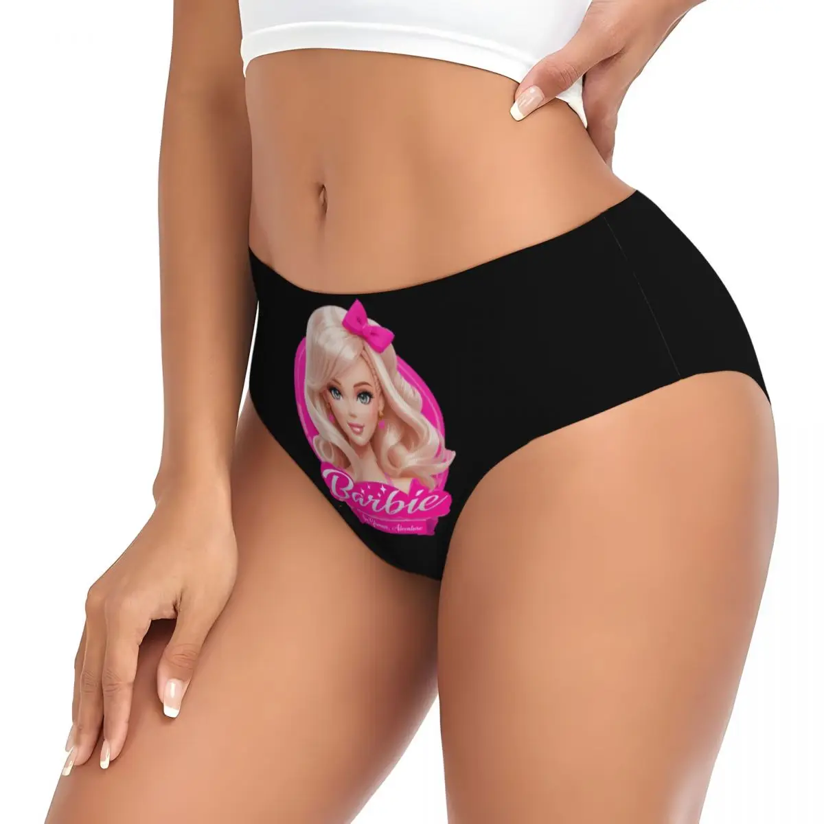 Custom Cartoon Barbie Girl Brief Panties Womens Breathable Stretch Underwear