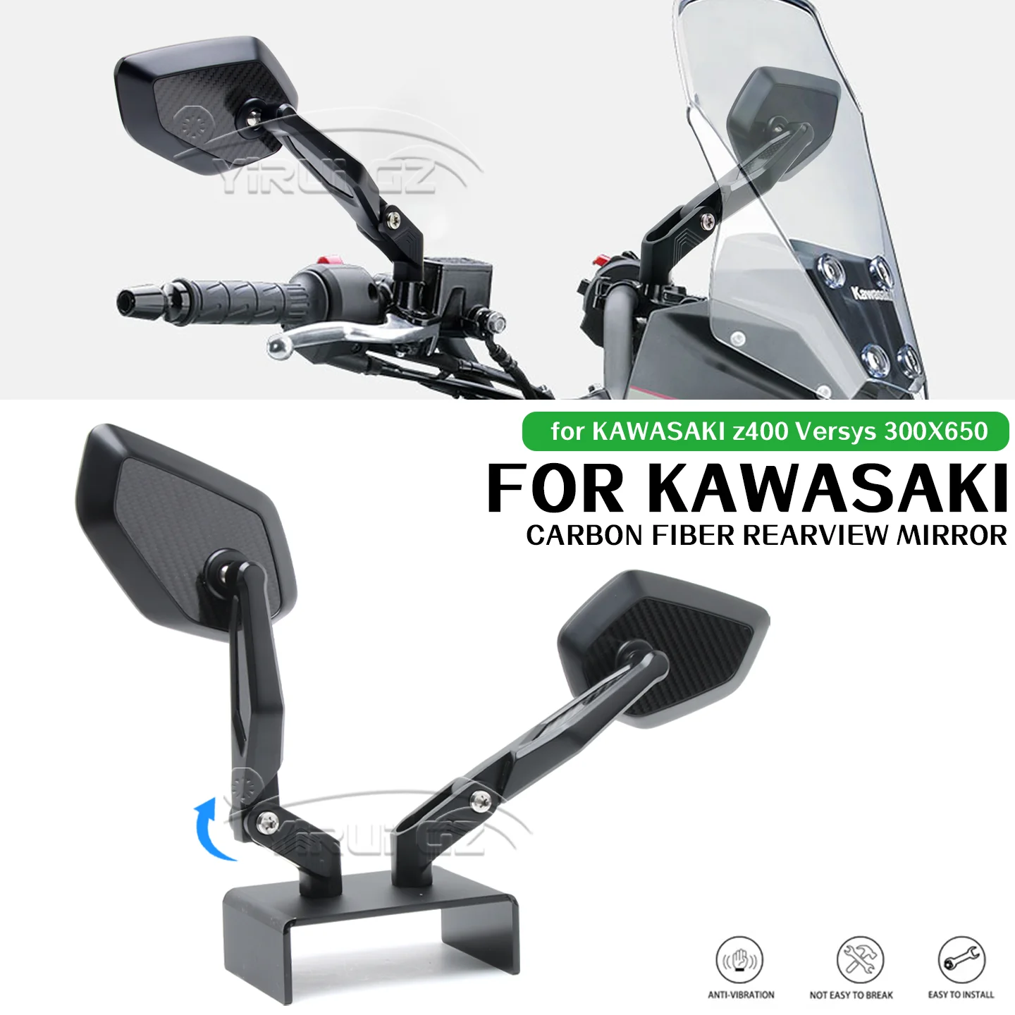 

Motorcycle rearview anti-glare mirrors mirrors Foldable mirrors rod Rearview Side Mirror FOR KAWASAKI Z400 Z400 Versys 300X 650