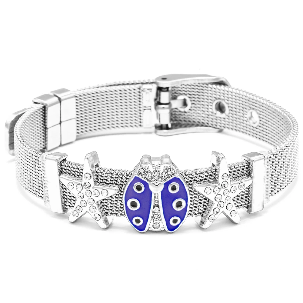 Silver Color Stainless Steel Mesh Bracelets For Women Men Lightning Heart Beads Lock Rocket Charm Bracelet Watch Belt Bangle