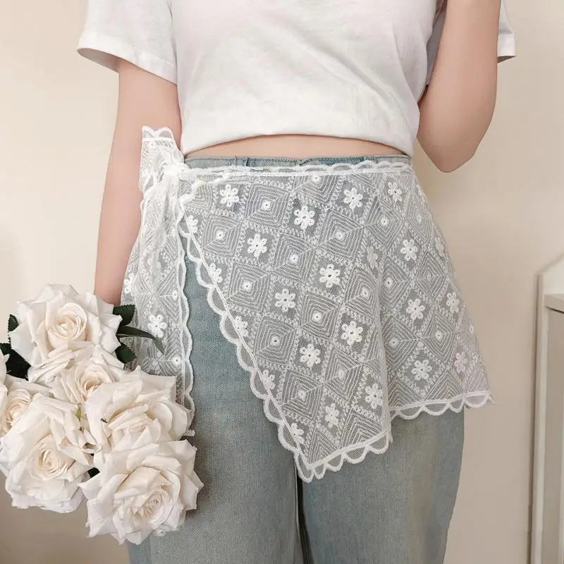 

Lace Flower Shawl Layered Gauze Skirt Y2k Streetwear Apron Wrap Skirt Lace Up Matching Pants Spicy Girl Stacked Accessories