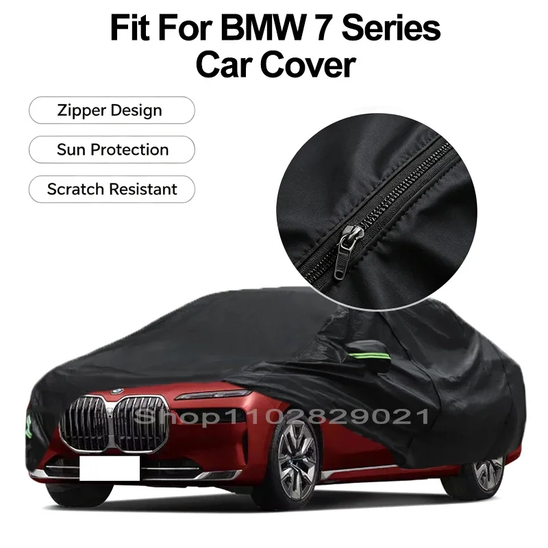 Zipper Door Waterproof Car Cover For BMW 7 Series Windproof Dustproof UV Protection All Weather Auto Protector