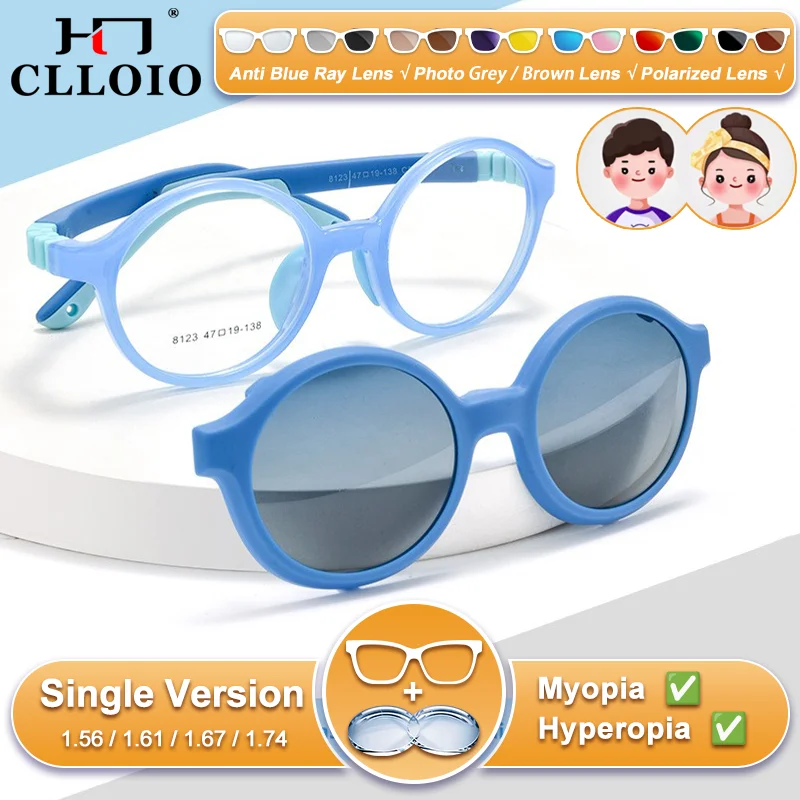 

CLLOIO New Design Children Round Silicone Design Myopia Sunglasses Ultralight Anti Blue Light Prescription Polarized Eyeglasses