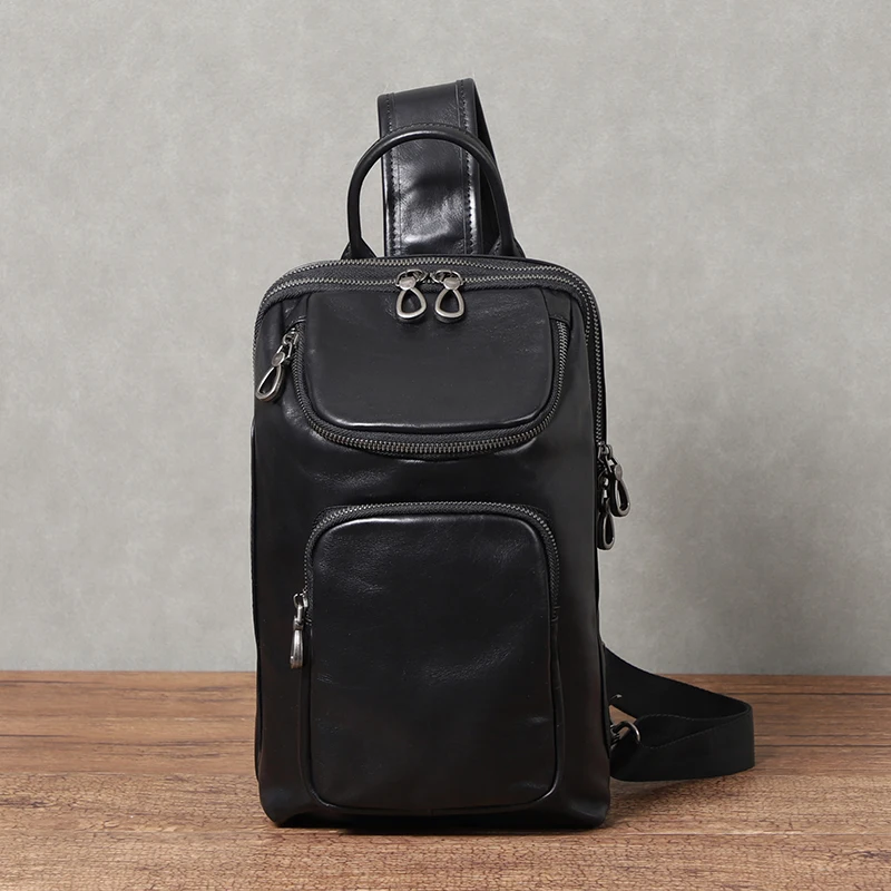 Large Capacity Men Chest Bag Genuine Leather Multifunction Shoulder Bags Messenger Chest Sling Crossbody Bags Travel Bag For Me