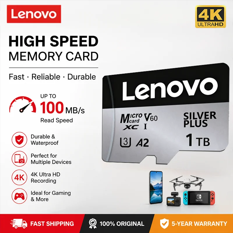 Lenovo TF Micro SD Memory Card U3 A2 Waterproof Shockproof 128G 256G 512G Video Card for DJI GoPro Insta360 Sports Action Camera