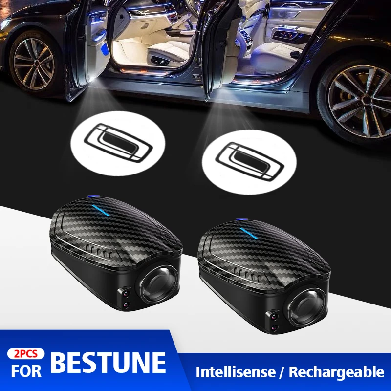 For Bestune T77 Pro B70s T99 T55 B70 2pcs USB Rechargeable GR Sport Logo Car Door HD LED Lamps Projector Courtesy Welcome Lights
