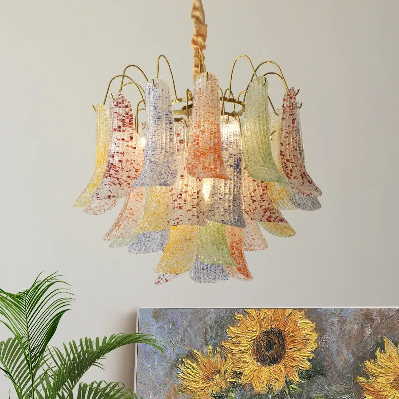 Stained Glass Chandelier Living Room Dining Bedroom Home Decor Pendent Lights Modern Design Flower Hanging Lamps Indoor Lighting
