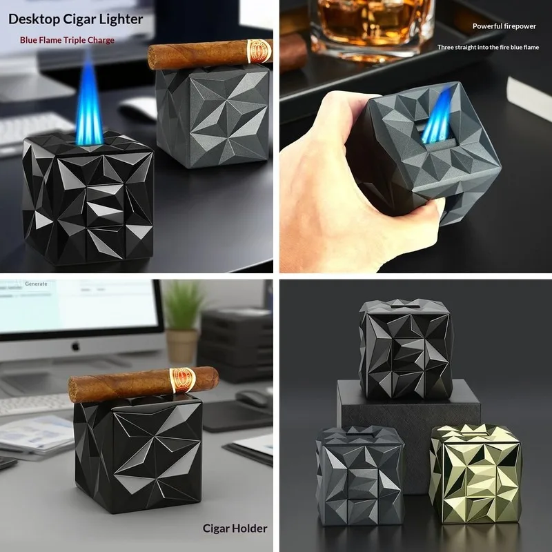 Genuine Metal Cigar Lighter Windproof Jet Flame Creative Multifunctional Zinc Alloy Butane Lighter for
