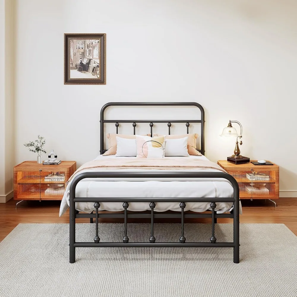 

Vengarus Metal Bed Frame,14 Inch Tall,Structurally Stable Heavy Duty Steel Slat Supported,with Victorian Vintage Headboard and F