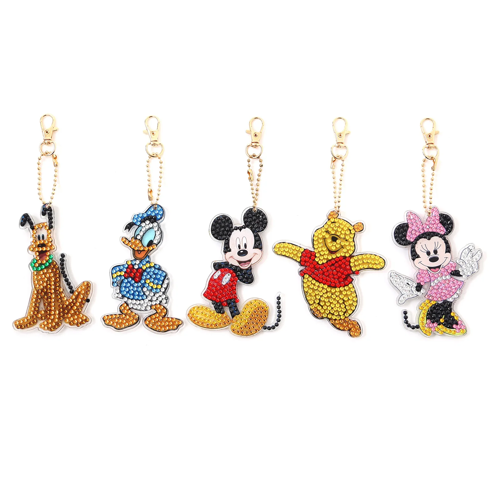 5 Pieces Diamond Painting Acrylic Keychain Double-sided DIY Full Diamond Crystal Diamond Cartoon Mickey Mouse Pendant