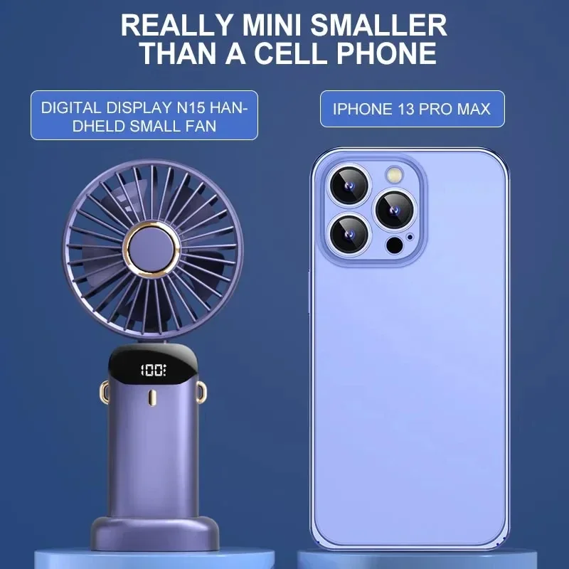 Handheld Mini Fan Foldable Portable Neck Hanging Fans 5 Speed USB Rechargeable Fan with Phone Stand and Display Screen 1800mAh image 2