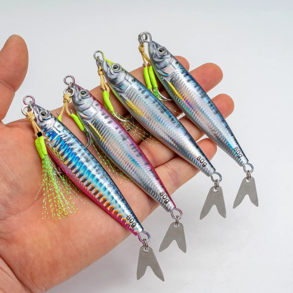 1Pc Leuchtende Schnell Sinkende Metall Jig Köder 20g 30g 40g 60g 80g Salzwasser shore Casting Angeln Locken Vertikale Metall Jig mit Haken – Detail 1