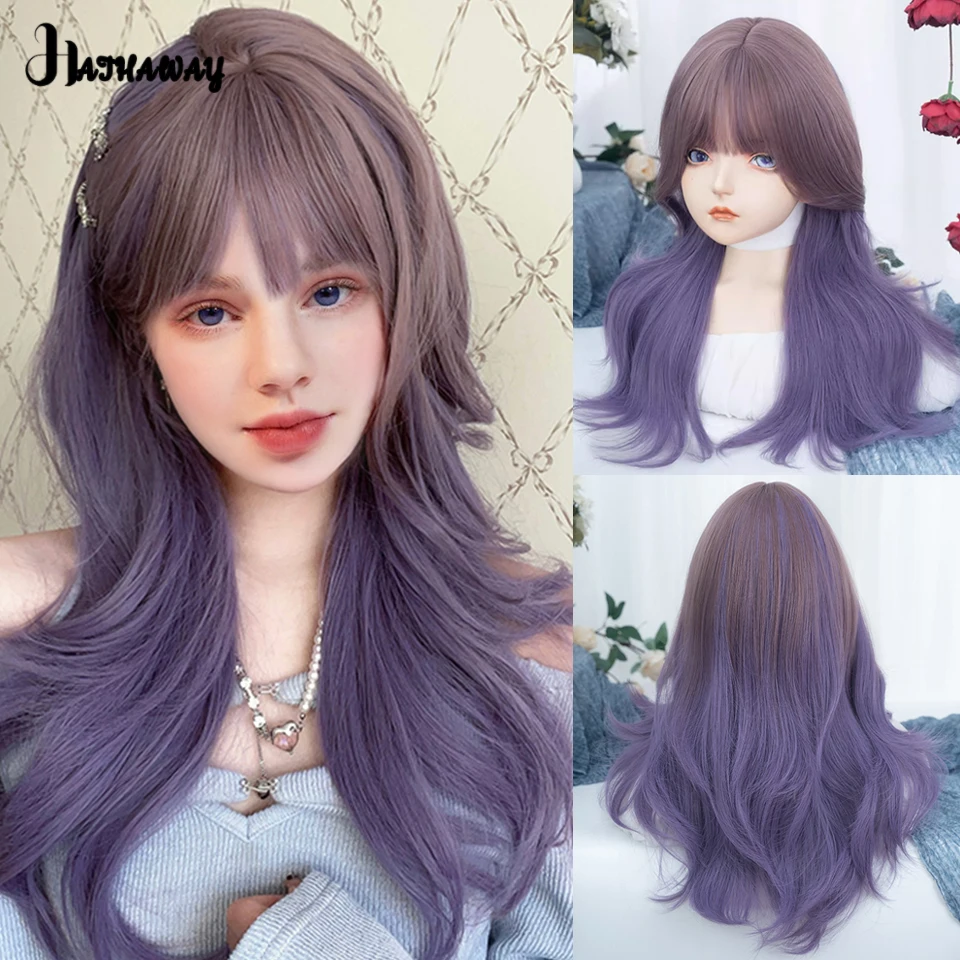 

26 Inch Long Micro Curly Wig Female Synthetic Micro Curly Long Curly Lolita Purple Gradient Long Curly Fashion Jk Full Headgear