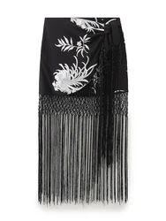 KAOPU ZA Women with fringing embroidered pareo midi skirt vintage mid-rise female skirts mujer