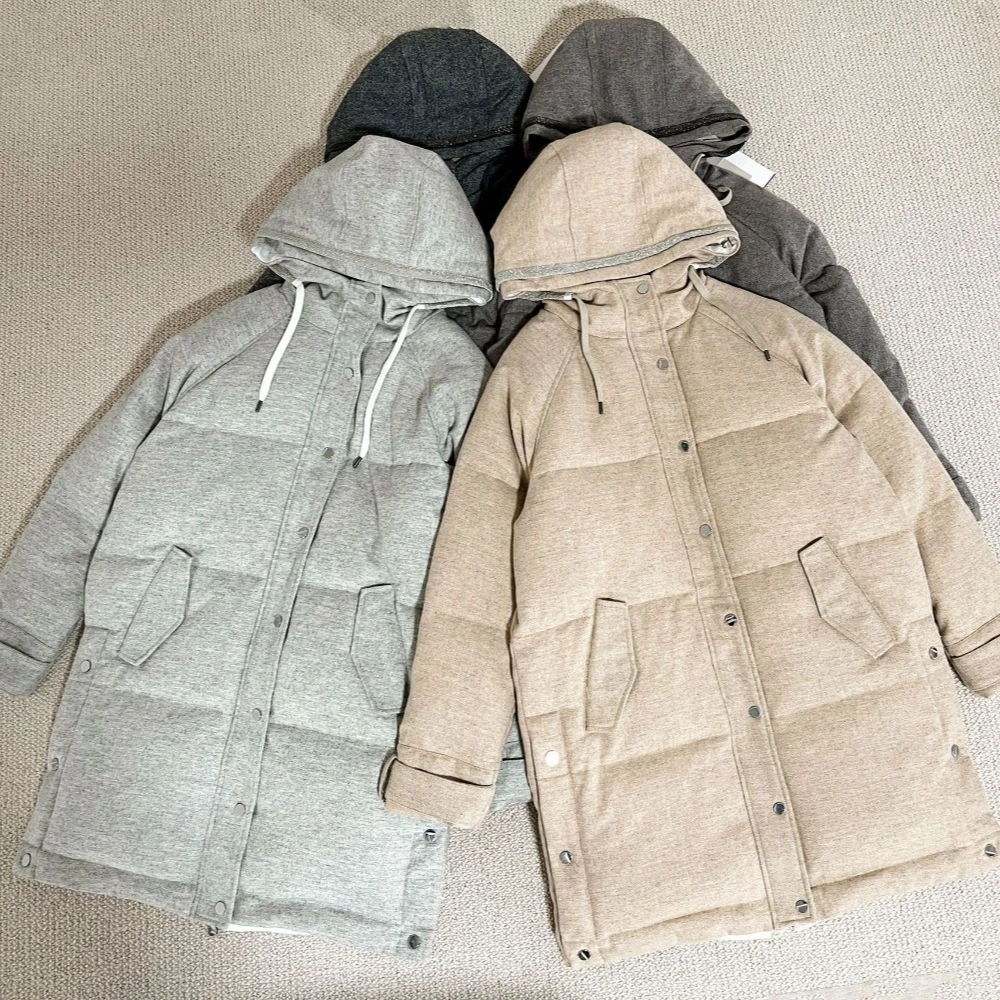 New Cashmere Wool Mulberry Silk Blend Hooded Bead Chain Decorated Raglan Sleeves Goose Down Coat Down Jacket