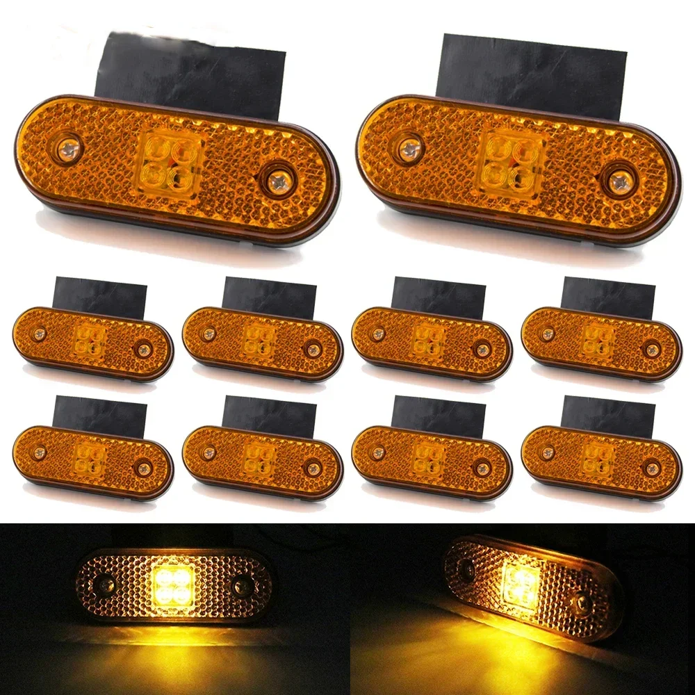 

10x 4 LED 12V 24V Side Marker Light Bracket Turn Signal Tail Clearance Lamp Truck RV Trailer Lorry Pickup Boat Amber Red White