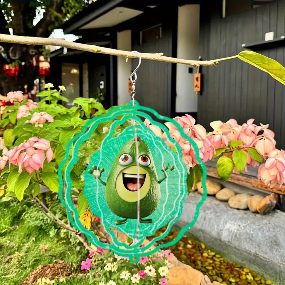 Cartoon Avocado Wind Chime, Metal 3D Rotating Wind Chime with 360° Swivel Hook, Creates a Strong Dynamic Artistic Effect.