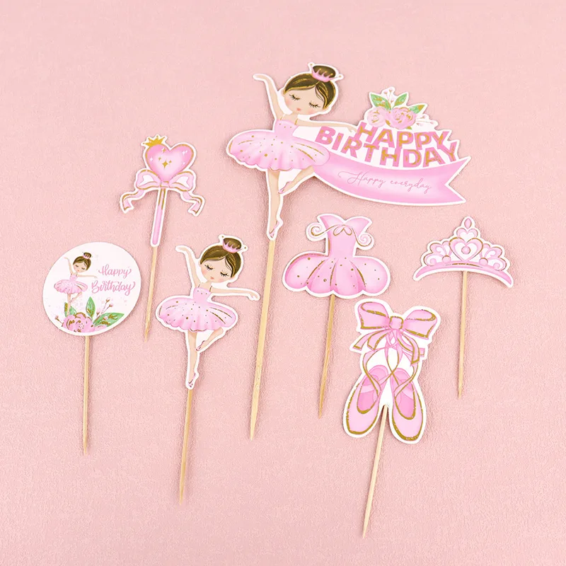 Creativo rosa Ballerina ragazza decorazione torta bianco Hairball palloncino Cake Toppers matrimonio festa di compleanno Decor bambini favore cottura