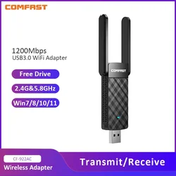 Comfast 2.4G&5G WiFi Adapter USB3.0 Free Drive WiFi Dongle AC1300 Wireless Network Card for Win XP/7/8/10/11 Kali Linux Monitor